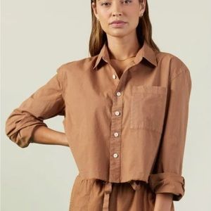 Monrow Sahara Poplin Cropped Button Down Shirt
